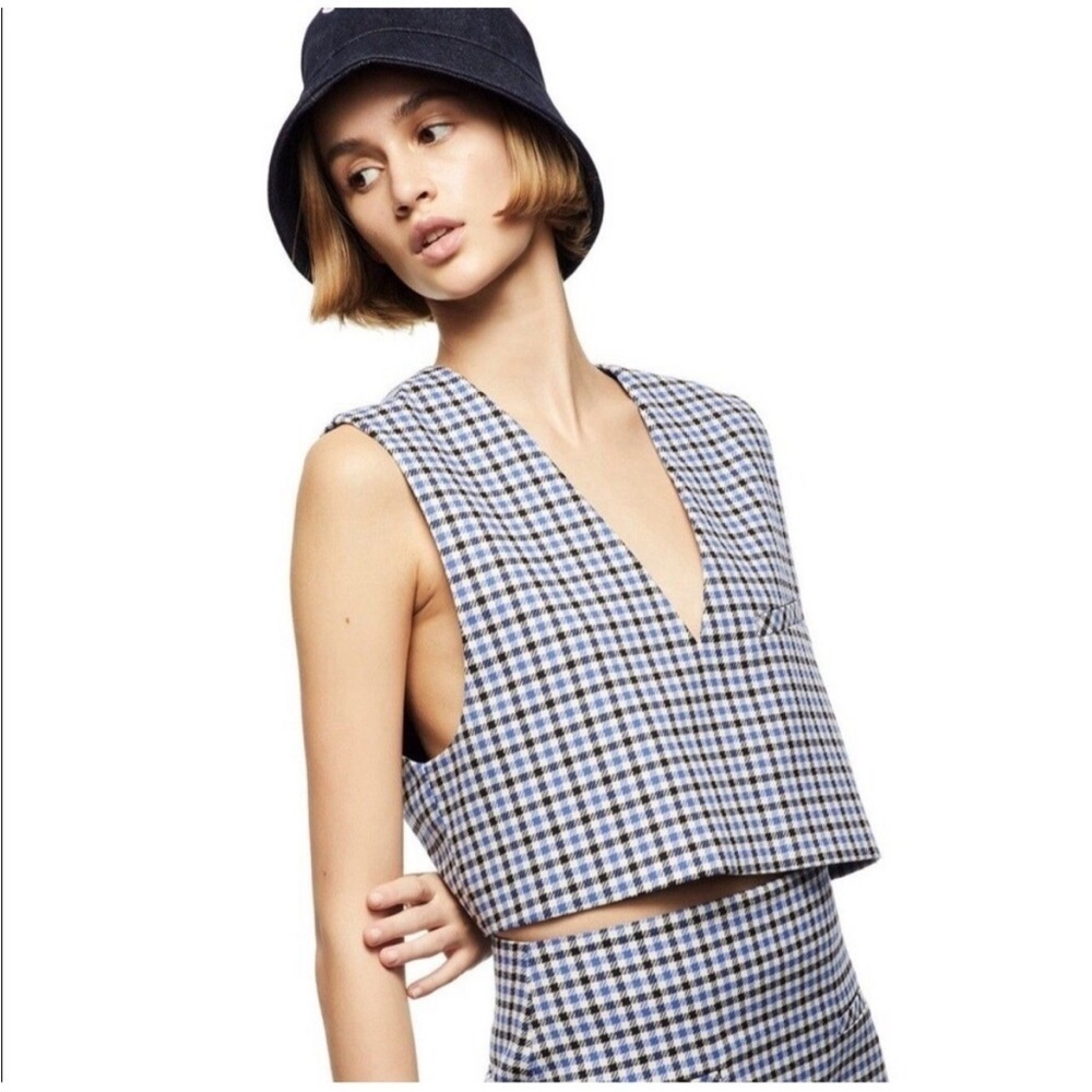 Zara Blue and White Checkered Vest Top